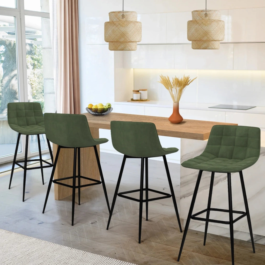IDMarket - copia di Set di 4 sgabelli da bar MADY in velluto grigio scuro