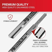 Letti trainabili per carrello, set da 2 (1 coppia), 240 mm / 17 mm, superficie a dente, guide, guide per carrello, sistema di guide, parziale estrazione, facile da installare