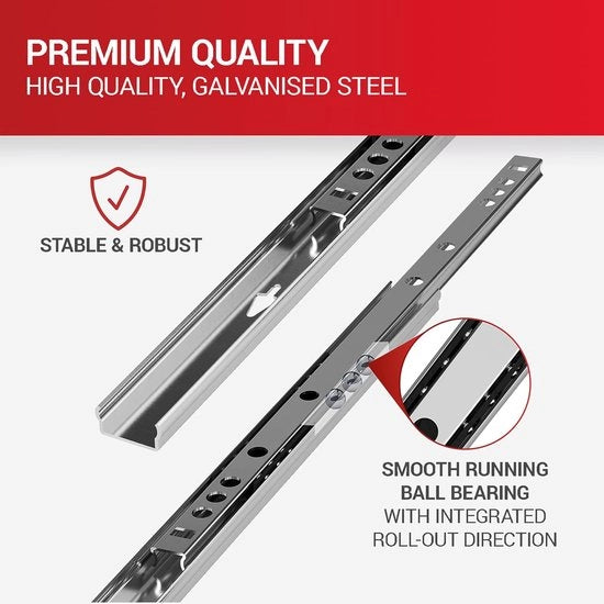 Letti trainabili per carrello, set da 2 (1 coppia), 240 mm / 17 mm, superficie a dente, guide, guide per carrello, sistema di guide, parziale estrazione, facile da installare