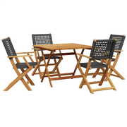 Set da Pranzo per Giardino 5pz | Set Salotto da Giardino Nero Polyrattan e Legno Massello