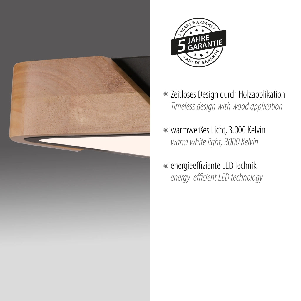 Plafoniera quadrata 32cm nera/legno LED 24W BILA Just Light