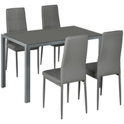Set da Pranzo Tavolo e 4 Sedie in Similpelle Top in Vetro Temperato Grigio