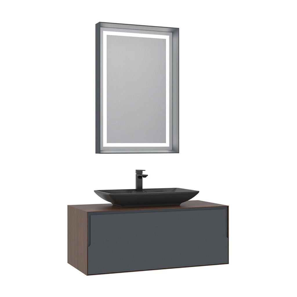 Set mobile lavabo con specchio (2 pezzi) "Craft 100" - 100 x 50 x 40 cm - Noce / Antracite