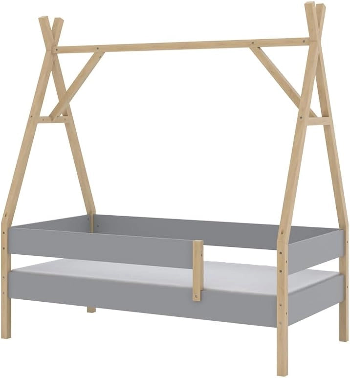 Letto Tipi Bali, Grigio, 80x160 cm con materasso, con ruote per un utilizzo flessibile sotto i letti a soppalco