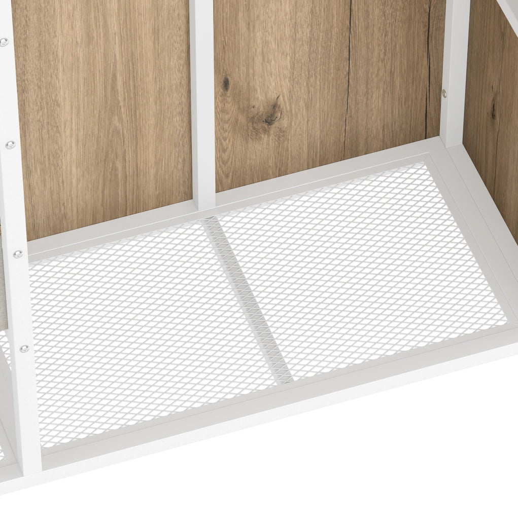 Letto a soppalco ULEVR 90x200 cm con 2 cassetti, appendiabiti aperto e LED multicolore, bianco
