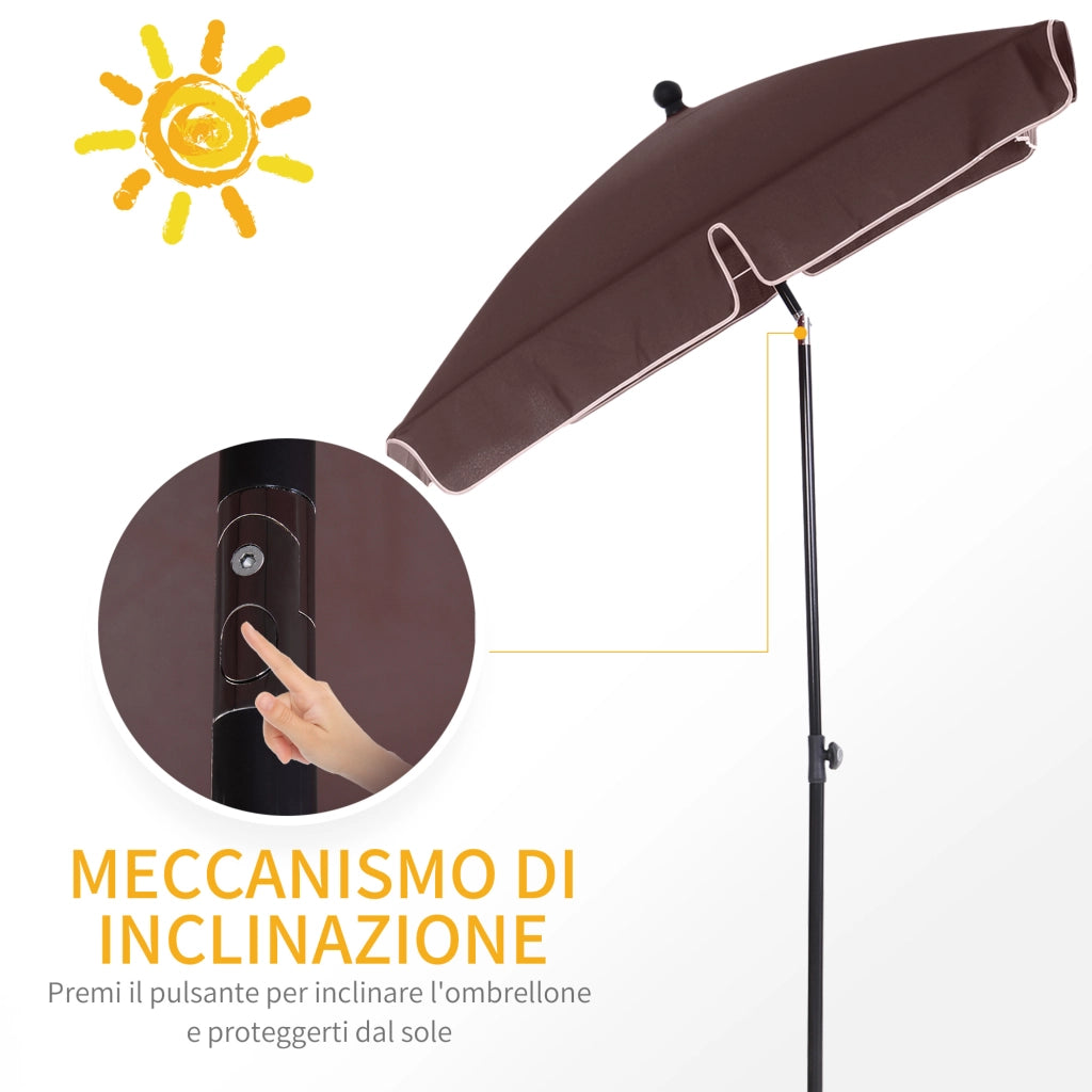 EasyComfort Ombrellone da Giardino Rettangolare e Regolabile con Palo in Alluminio, 2x1.3x2.5 m, Marrone e Nero