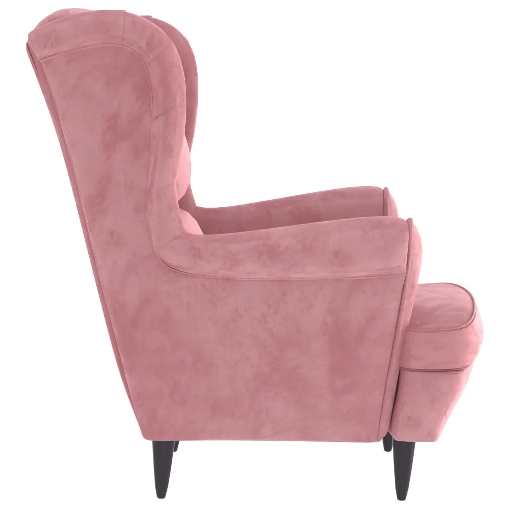 Poltrona con Schienale ad Ala con Poggiapiedi Rosa in Velluto