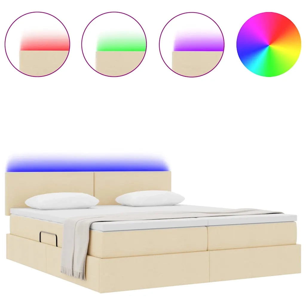 Letto con luci a strisce a LED Crema 180 x 200 cm Tessuto