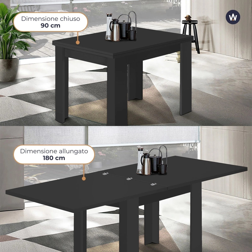 WHOUS Tavolo allungabile Jesi ideale per 6-8 persone colore antracite opaco 90/180x90x75 cm