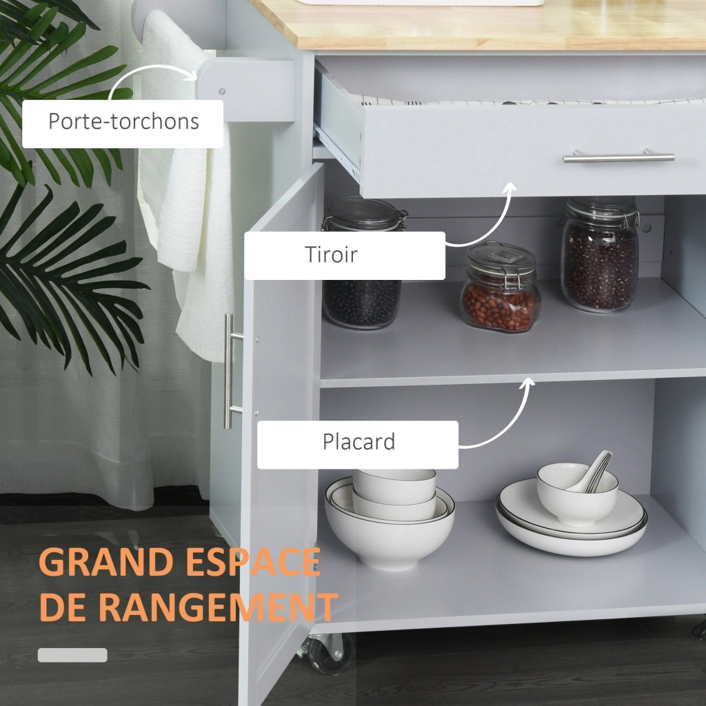 Carrello da cucina con cassetto e porta asciugamani ¨C zephmum ¨C grigio