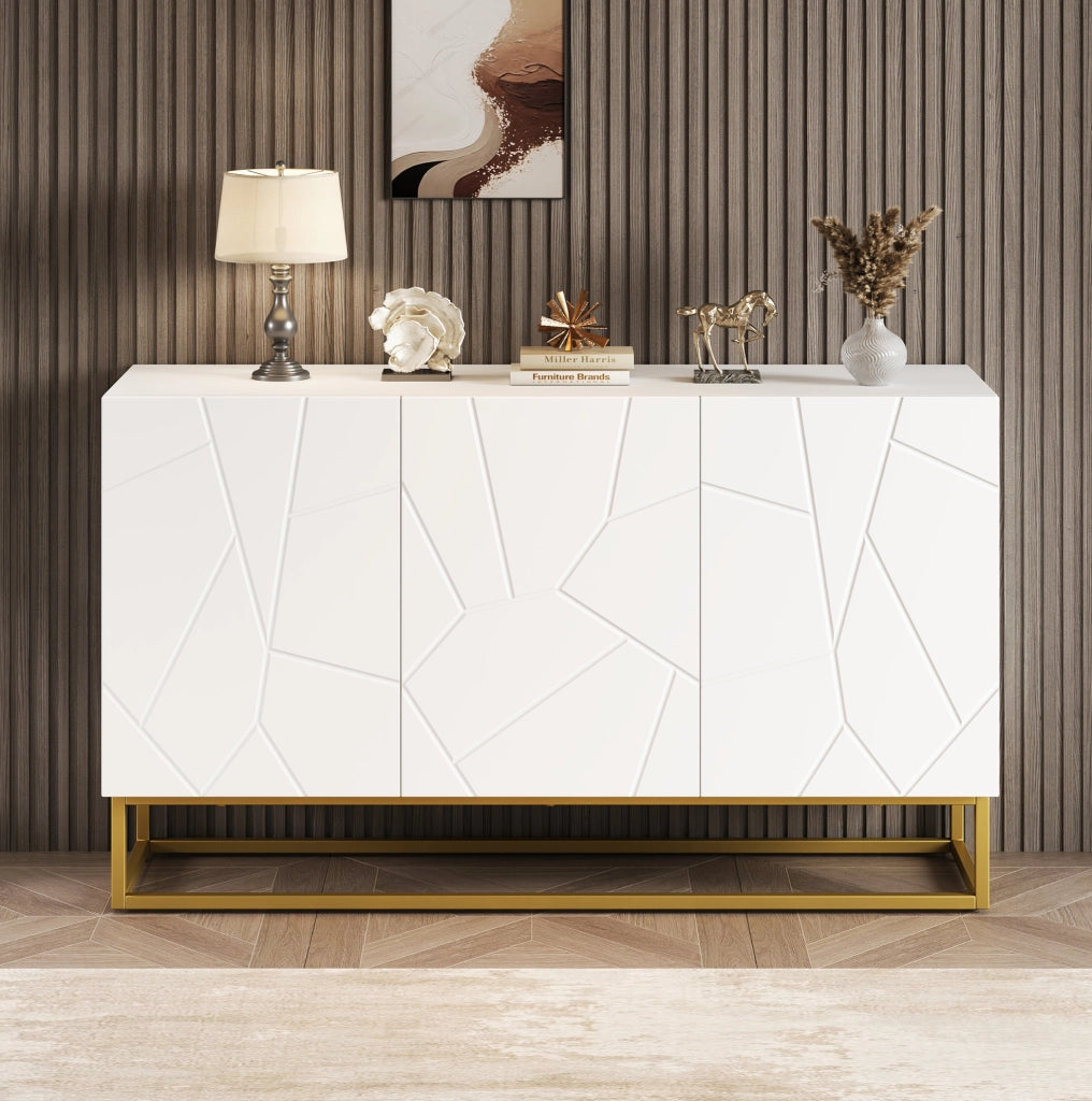 Credenza moderna bianca lucida 130 cm con 3 ante e ripiani regolabili