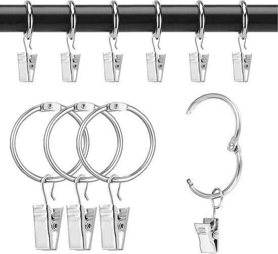 Raccordi per tende con clip - 50 pezzi, 32 mm diametro interno, grappe metalliche per tende argentate
