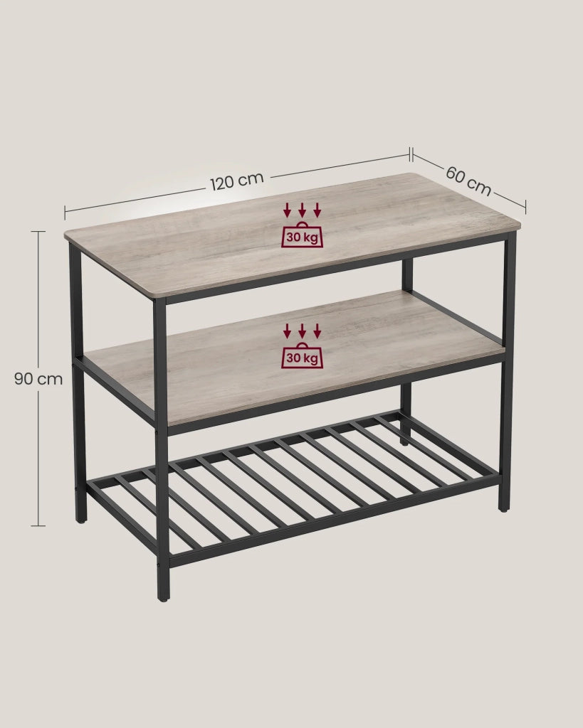 Scaffale portaoggetti da cucina a 3 ripiani con piano di lavoro struttura in acciaio robusto 120 x 60 x 90 cm facile da montare grigio 12_0005642