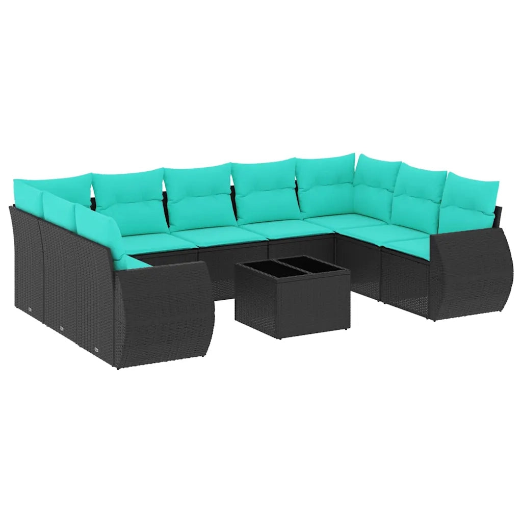 Set Divani da Giardino 10 pz con Cuscini Nero in Polyrattan 3221806