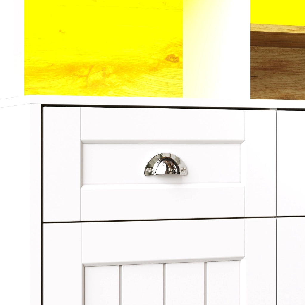 Credenza alta 140x40x175 cm con LED controllabile da app in MDF bianco