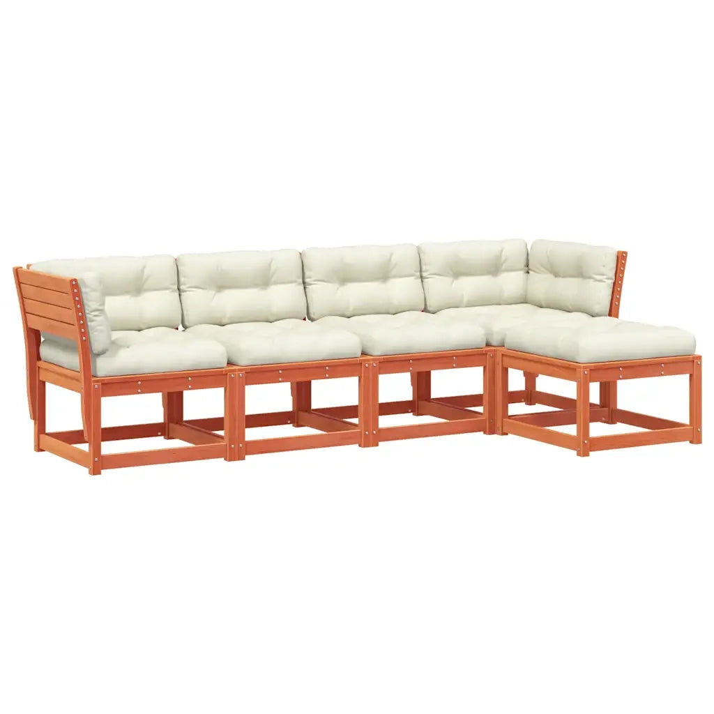 Set Divani Giardino 5pz con Cuscini Marrone Cera Massello Pino 3217007