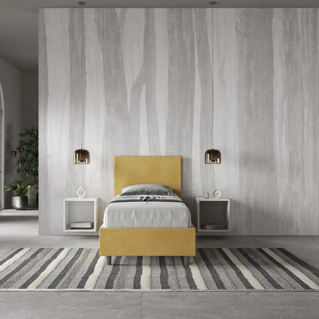 Letto singolo senza rete imbottito 80x190 microfibra ocra Adele