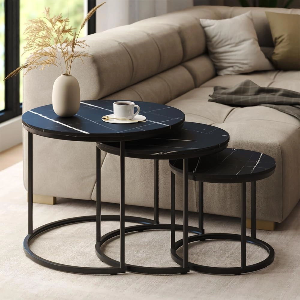 Set di tavolini da caffè Montreal, Marmo nero, 55 x 55 cm 3 parti
