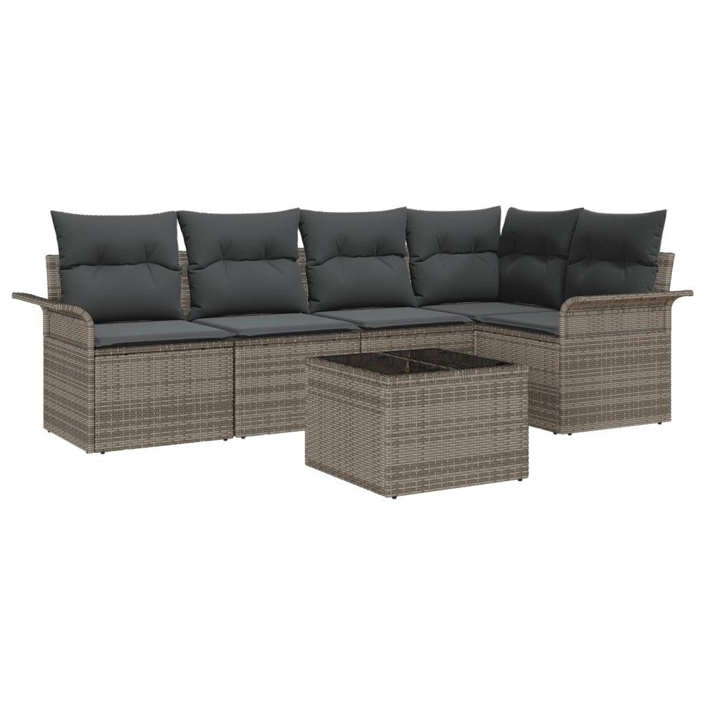Set Divano da Giardino di 5 Pezzi con Cuscini Grigio in Polyrattan