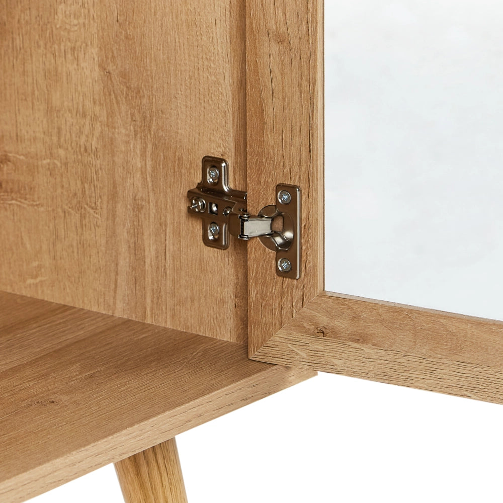 Mobile TV Legno chiaro Truciolato Gambe in legno di pino Mobile TV Credenza con ante in vetro Stile minimalista