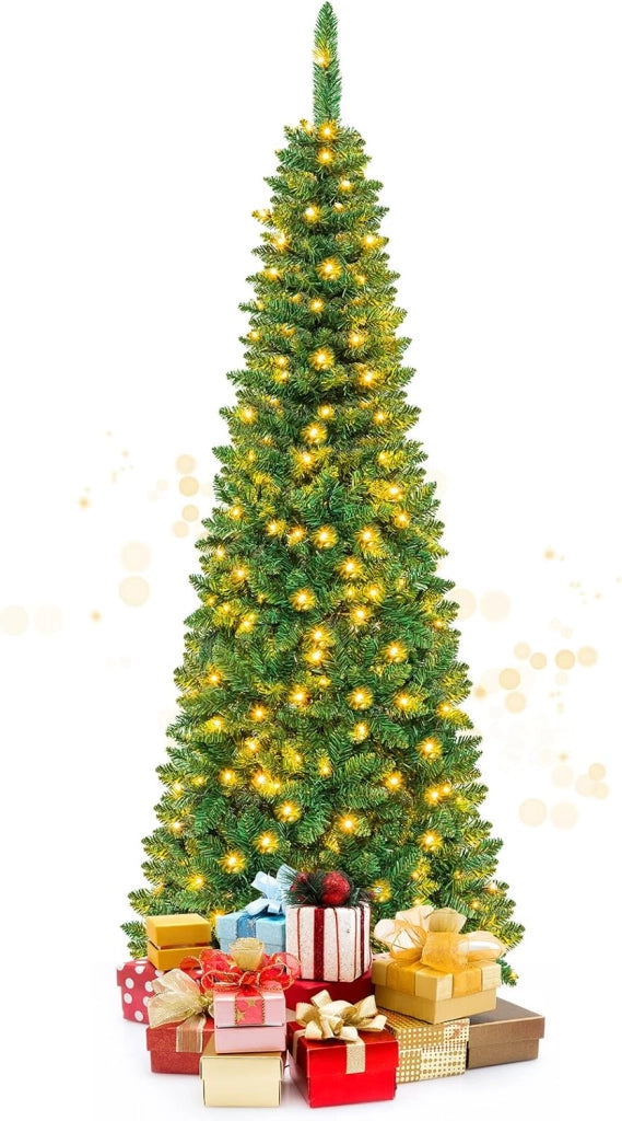 Albero di Natale Artificiale 135/200/225 cm, Albero di Natale con Luci LED Incorporate e Supporto in Metallo, Christmas Tree con Rami in PVC, per Casa, Negozio, Ufficio, Feste (L)