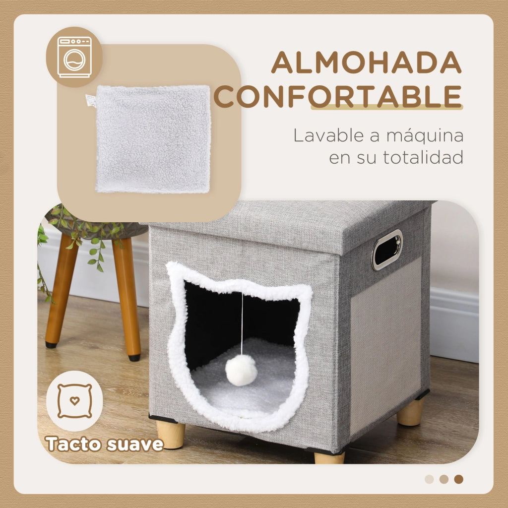 Letto per Gatti con Cuscino e Graffiatoio ¨C zephmum ¨C Grigio 35,5x35,5x42,5 cm