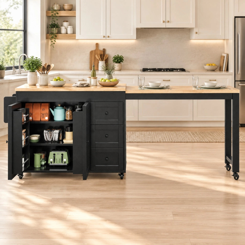 Isola cucina estensibile 116-179,5 x 45 x 89 cm MDF nero, mobile