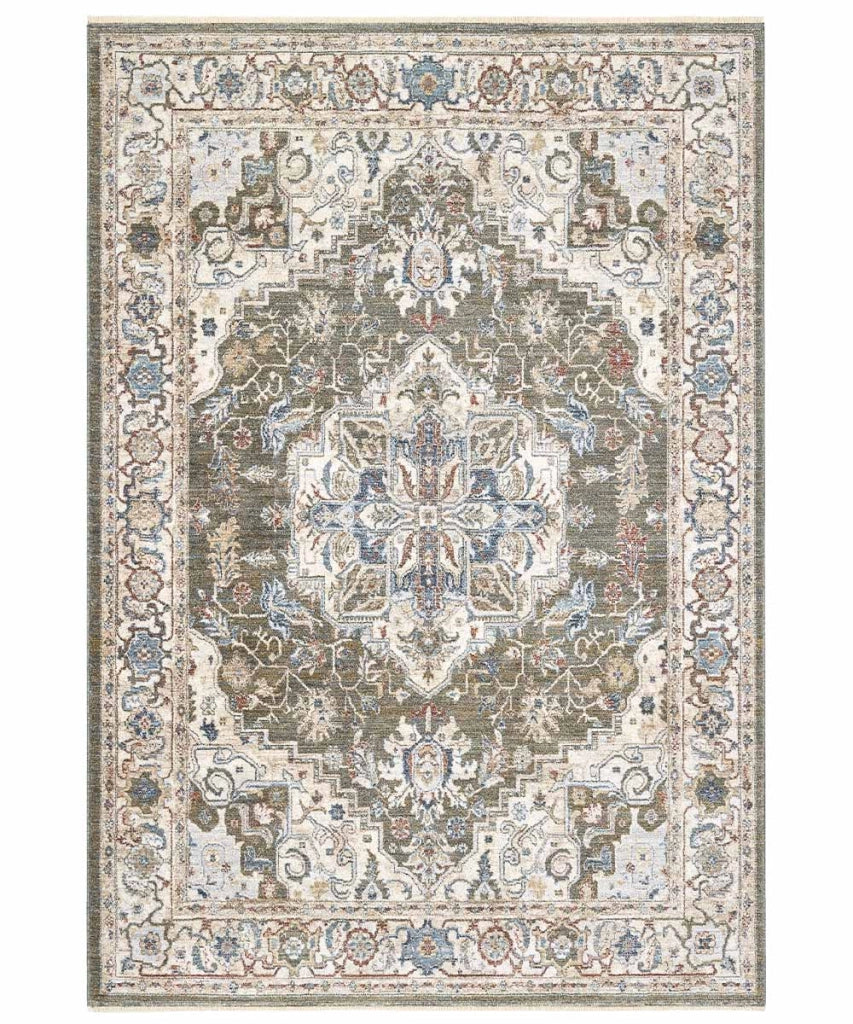 Parure Tappeti orientali MURCIA K7061-E22878 (1 pezzo cm.80x160 + 2 pezzi cm.60x133) motivo persiano stile classico tradizionale colore verde per scendiletto camera matrimoniale