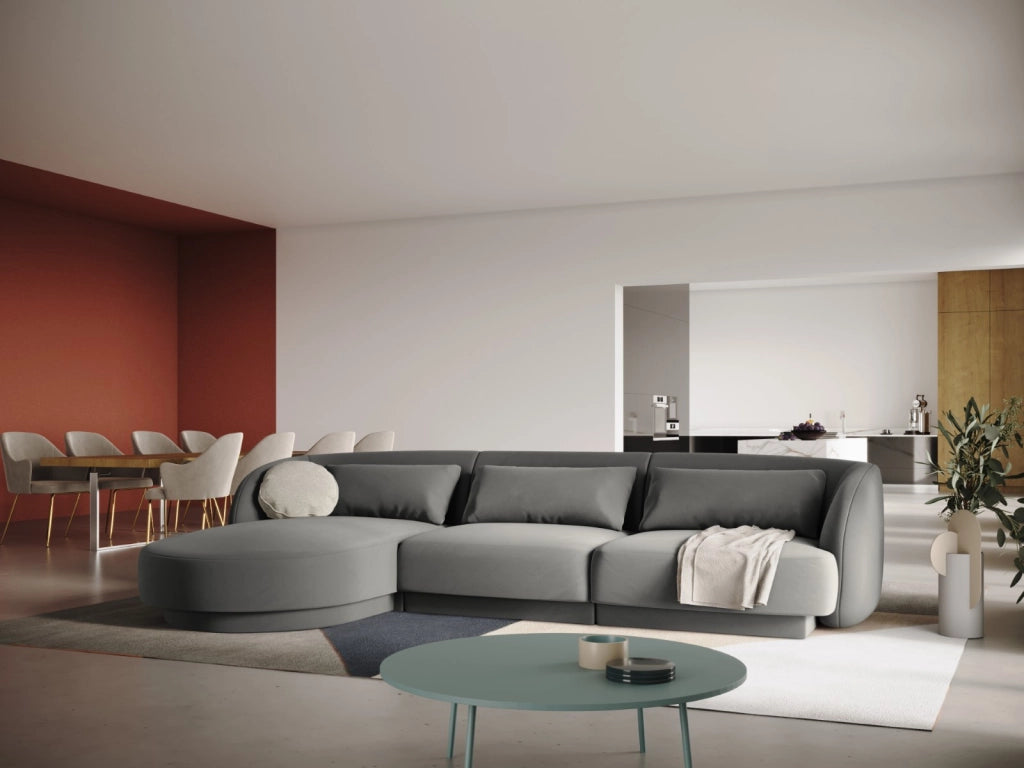 Cosmopolitan Design - Divano angolare sinistro "Tulum" 4 posti in velluto grigio chiaro 