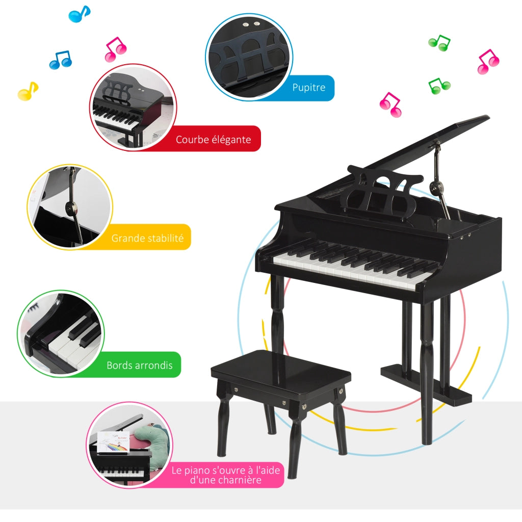 Tavolo Pianoforte Bambini 30 Tasti ¨C Zephmum ¨C Legno MDF Nero con Tabouret e Pupitre
