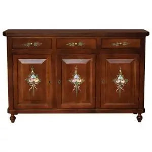 Credenza base napoletana arte povera 3 ante noce con decori a mano