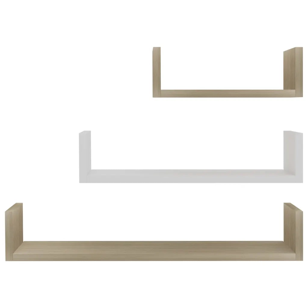 Mensole a Muro 3 pz Bianco e Rovere Sonoma in Legno Multistrato 800203