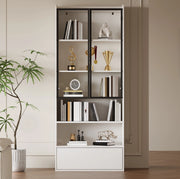 Vetrina alta 80x34x180 cm con 1 cassetto; ante in vetro e LED; bianco
