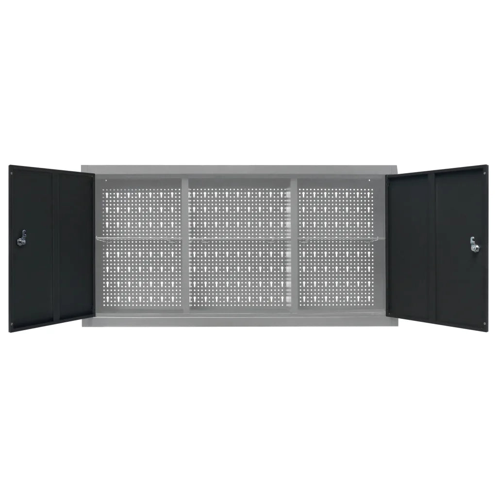 Armadio a Parete Stile Industriale in Metallo Grigio Nero 145366