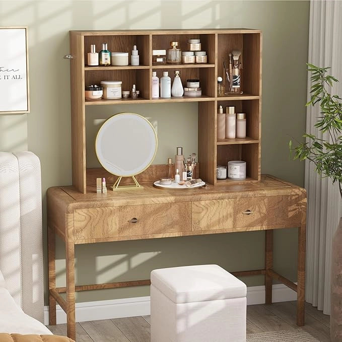 Libreria da Scrivania, Scaffale per Scrivania con 3 Ripiani Regolabili e Scomparto Aperto per Monitor 27", Organizzatore di Spazio per Casa Ufficio Dormitorio, 94x25x79 cm (Naturale)