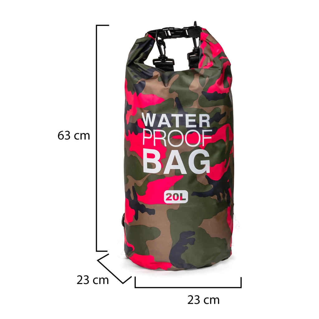 Semiha, Borsa Impermeabile Capacità 20 lt, Rosa Mimetica Fuxia