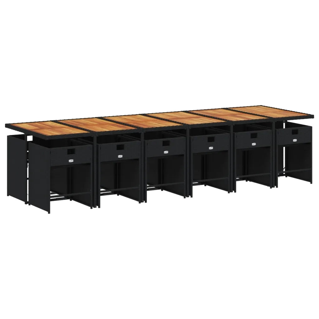 Set da Pranzo da Giardino 13pz con Cuscini Nero in Polyrattan 3211131