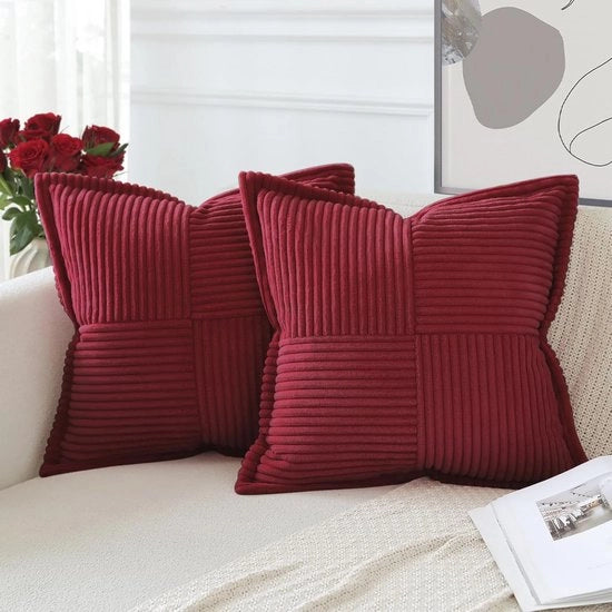 Set di 2 cuscini di corduroy - decorativo, moderno - rosso vino - 50 x 50 cm