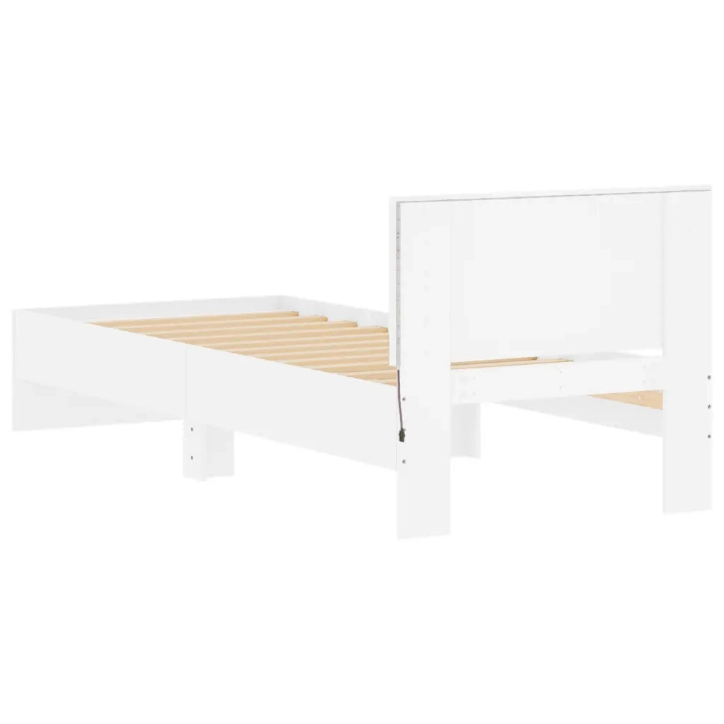 Letto singolo | Letto per adulti | Giroletto con Testiera e LED Bianco 90x200 cm