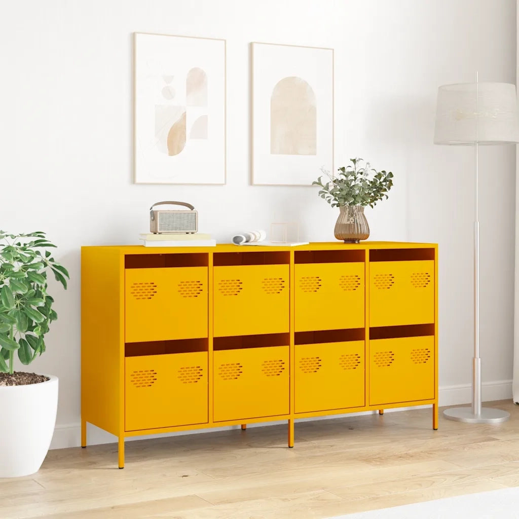 Credenza-Buffet-Armadio da cucina Giallo Senape 135x39x73,5 cm Acciaio Laminato a Freddo 774796
