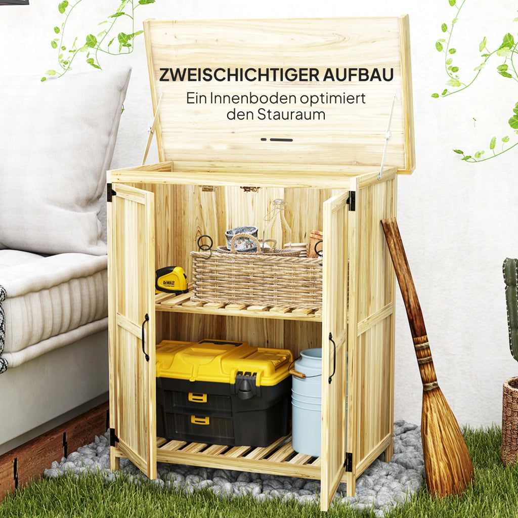 Mobile da giardino con piano di lavoro ¨C Xylo ¨C legno e acciaio inox con ante doppie