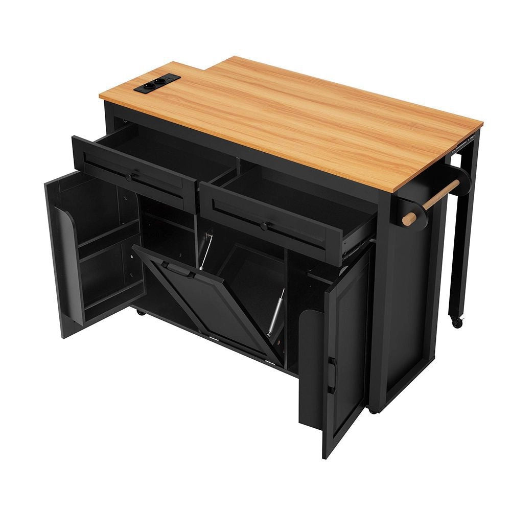 Isola cucina mobile - Xylo - Nero - Estensibile con piano lavoro e vano pattumiera