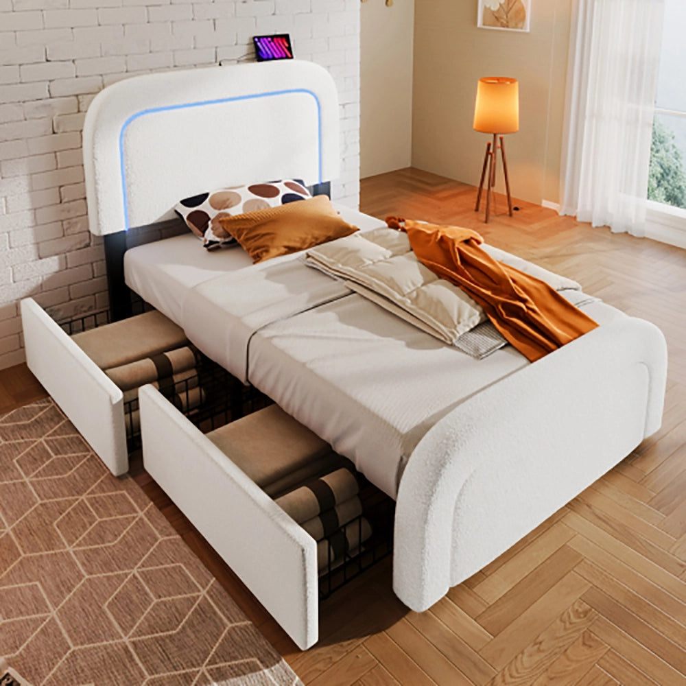 Letto adulto 90x200 cm - Xylo - 2 cassetti USB-C luce LED testiera regolabile