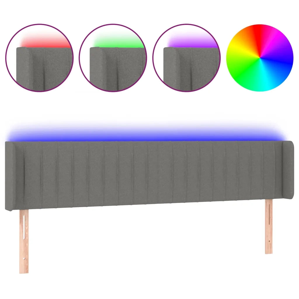 Testiera a LED Grigio Scuro 183x16x78/88 cm in Tessuto 3123489