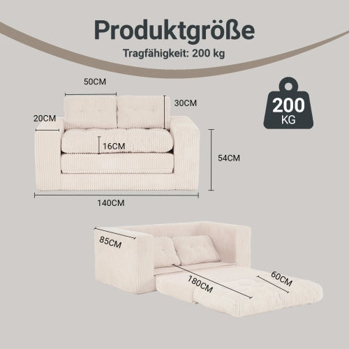 Divano Letto 2 Posti ¨C MINIMAL ¨C Tessuto a Coste, Memory Foam, Compatto