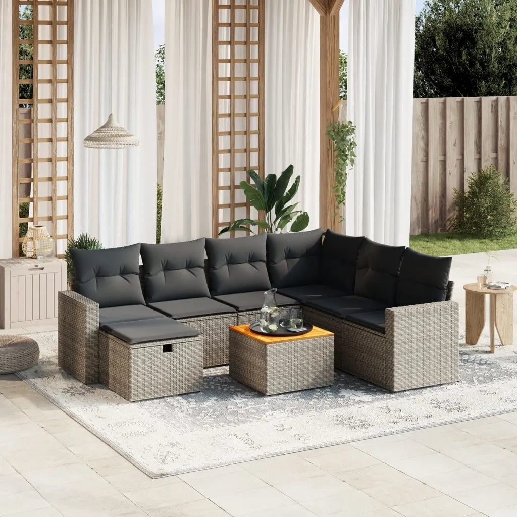 Set Divano da Giardino 8 pz con Cuscini Grigio in Polyrattan 3264854
