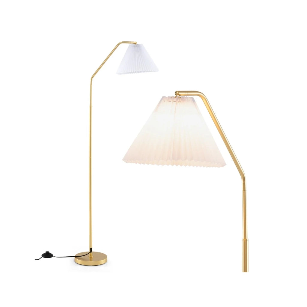 Lampada da terra 168 cm testa orientabile atmosfera accogliente finitura plissettata in metallo bianco e oro 20_0012294