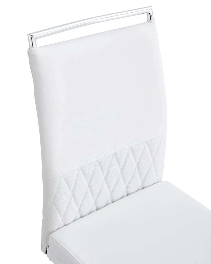 Sedia da pranzo ergonomica in metallo con schienale in PU e lino e piedini protettivi bianco