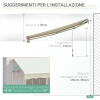 Tenda da Sole Avvolgibile a Caduta con Manovella, in Alluminio e Poliestere, 3x2.5m, Bianco