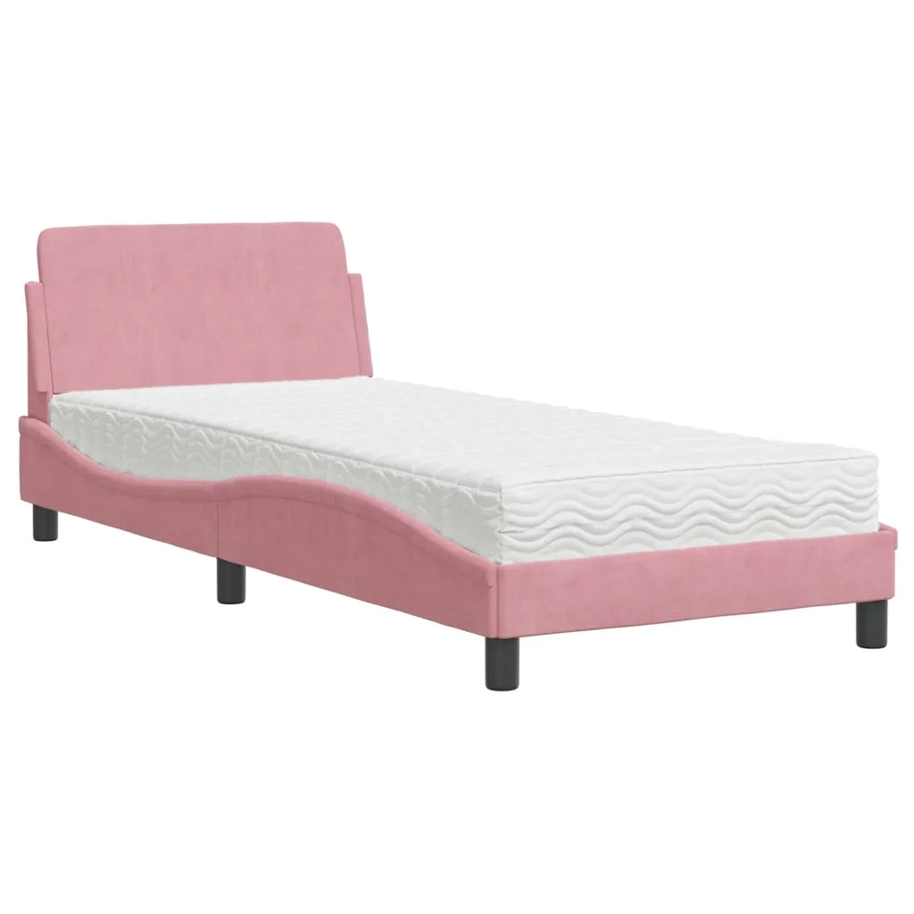 Letto con Materasso-Struttura Letto con Materasso Dover Rosa 90x190 cm in Velluto